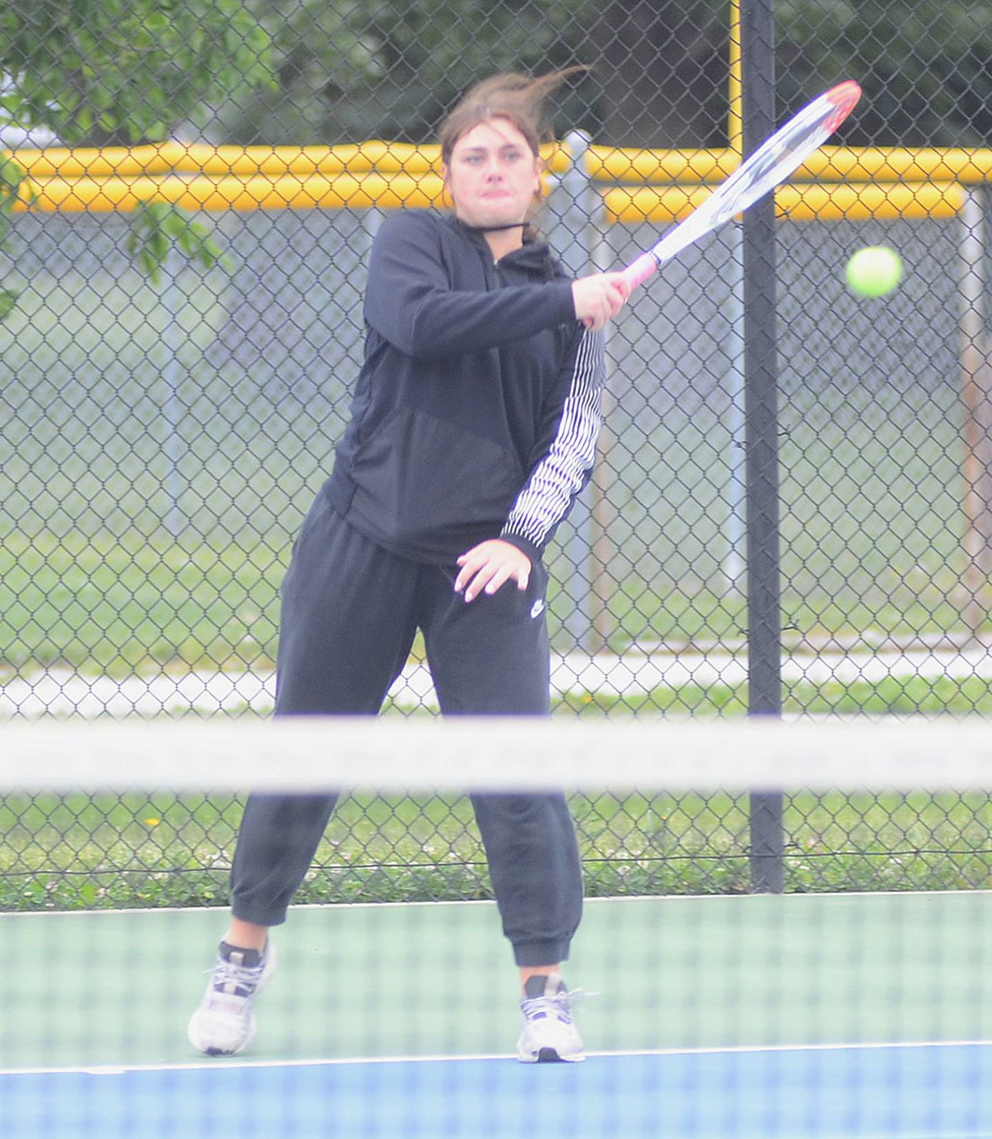 Kennedy Strider returns a shot during Tuesday's dual regional. Strider played at No. 4 singles for the Panthers.