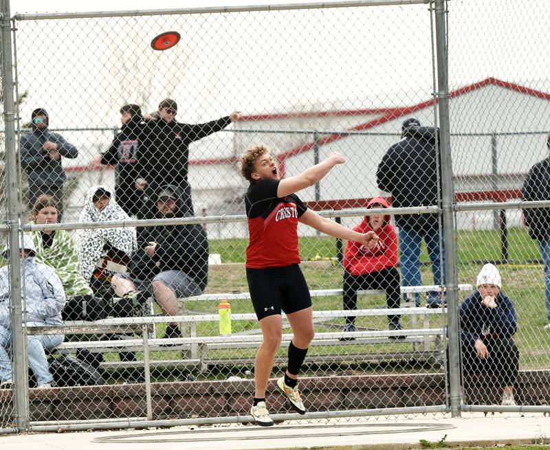 Creston senior Brayden Schoon threw a new personal best of 160-01 in the discus, winning the event. The throw is the best by any Hawkeye 10 athlete this season and fifth-best in Class 3A.