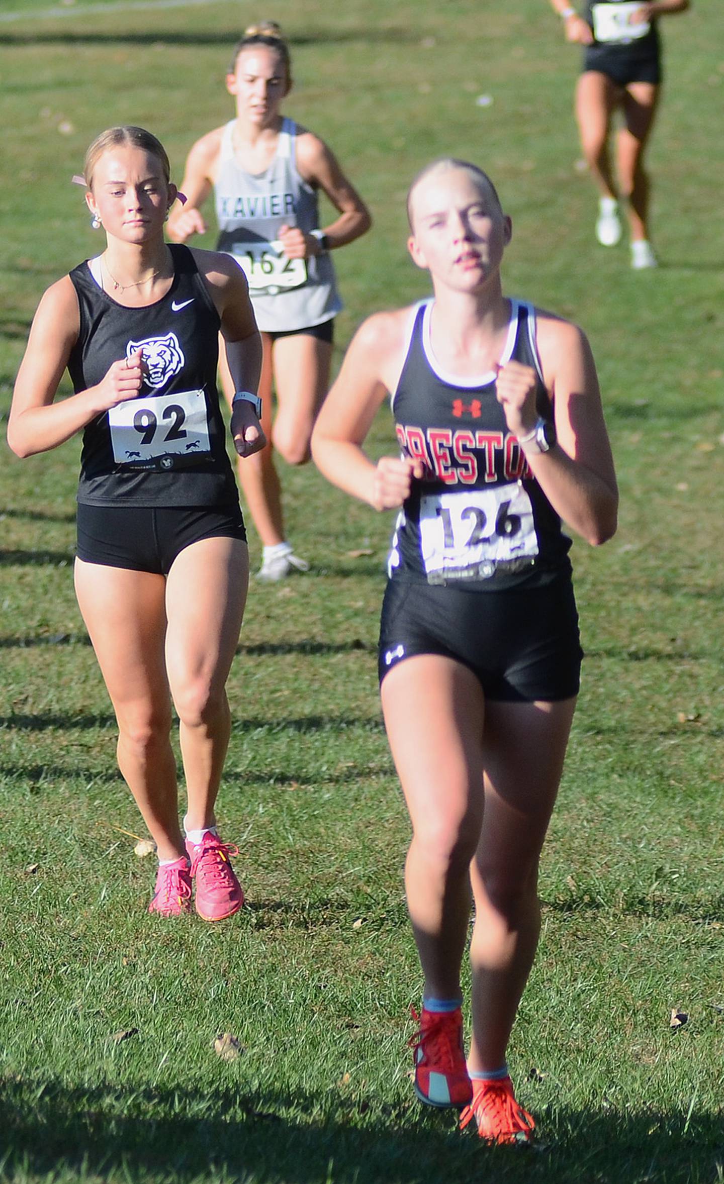 Reese Strunk of Creston (126) climbs a hill near the end of Wednesday's 5K state qualifying race in Pella. Strunk finished 20th in 21:06.92.