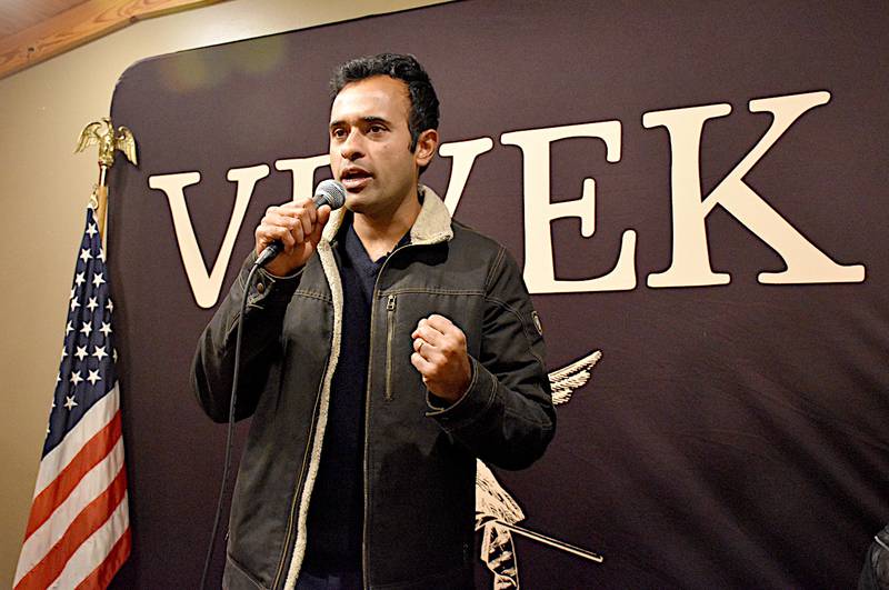 With plans to restructure the country and its government operations and relations, Republican presidential candidate Vivek Ramaswamy speaks Sunday in Creston.