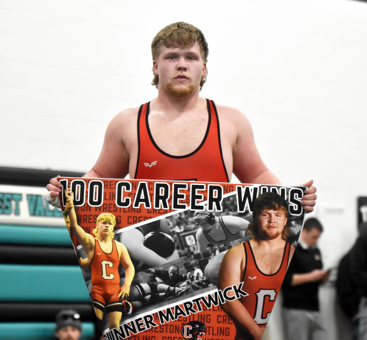 Creston senior Gunner Martwick’s semifinals win was his 100th career victory. He went on to place second.