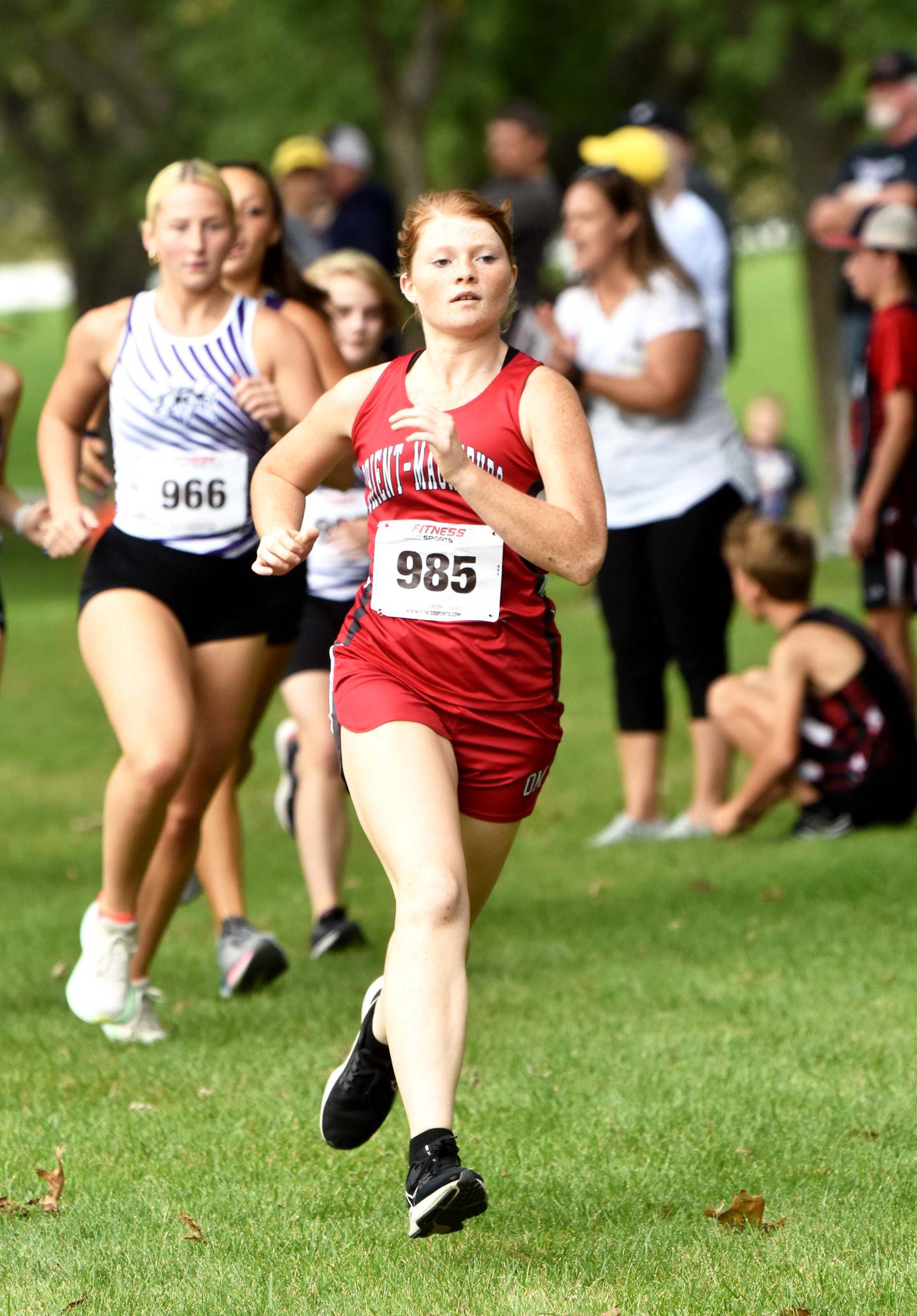 Orient-Macksburg’s Bridget Bracy races on her home course Monday where she placed 11th in 24:38.62.