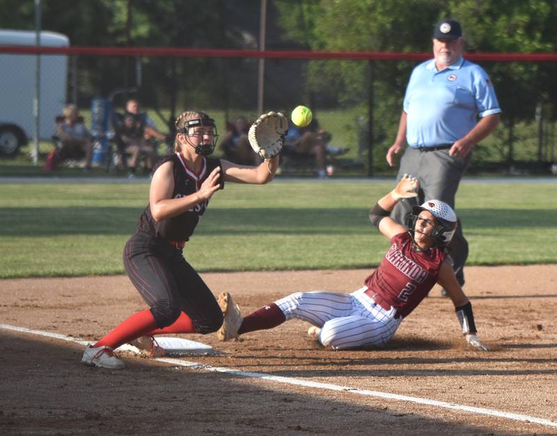 Infielder Zoey Vandevender prepares for a throw to third Thursday in a 10-2 win over visiting Clarinda.