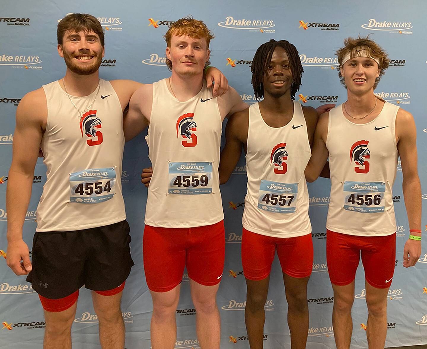 Southwestern's record-setting sprint medley relay team at the Drake Relays includes, from left, Sam Foreman, Jedd Weinkoetz, Rouce Sayee and Chase Oates.