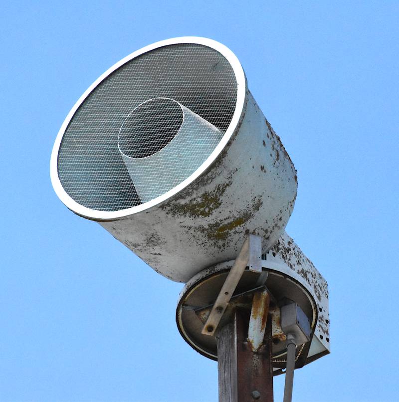 The tornado siren at Green Valley State Park. The siren is in need of repairs.