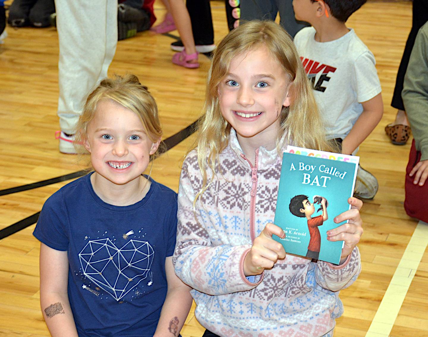 Nodaway Valley Elementary School students with their new book "A Boy Called Bat."