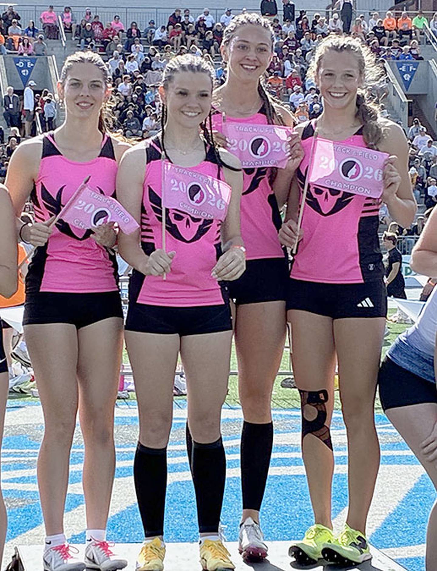 Mount Ayr's sprint relay team set a Class 1A state meet record in a winning time of 1:47.80.