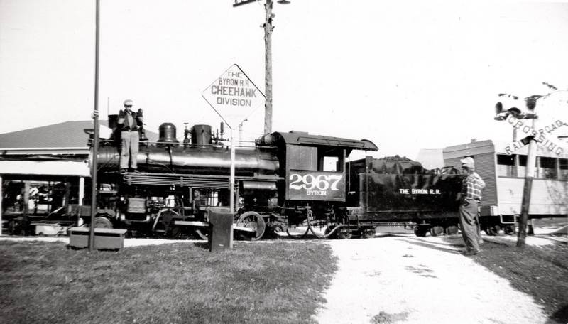 Byron Hiatt had a small amusement park east of Creston for people to experience riding one of his steam-powered trains.
