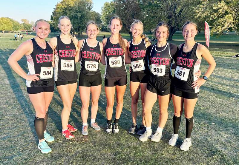 The Panthers varsity girls cross country team after placing fourth in the H10 meet. From left, Maylee Riley, Reese Strunk, Karter Clayton, Payton Davis, Cora Smith, Karlie Kruse and Abby Freeman.