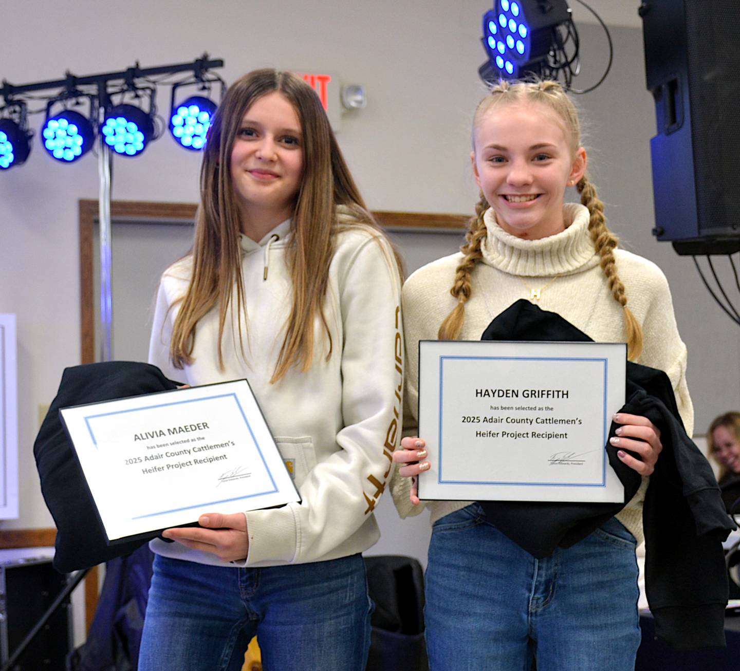 Heifer project recipients from the Adair County Cattlemen are Alivia Maeder and Hayden Griffith.