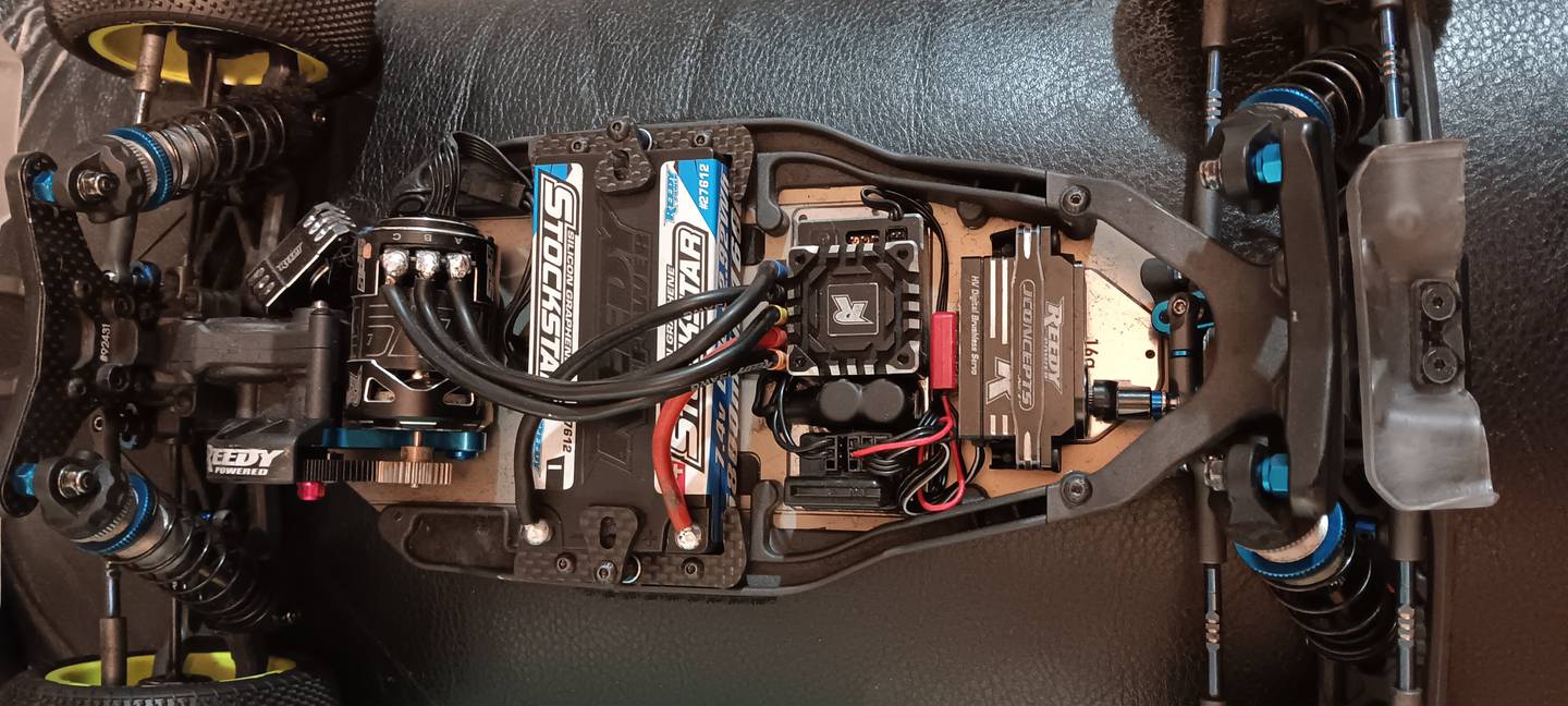 The complex inner workings of an RC car. Parts are customizable, and tiny adjustments can shave a few seconds off a lap time.