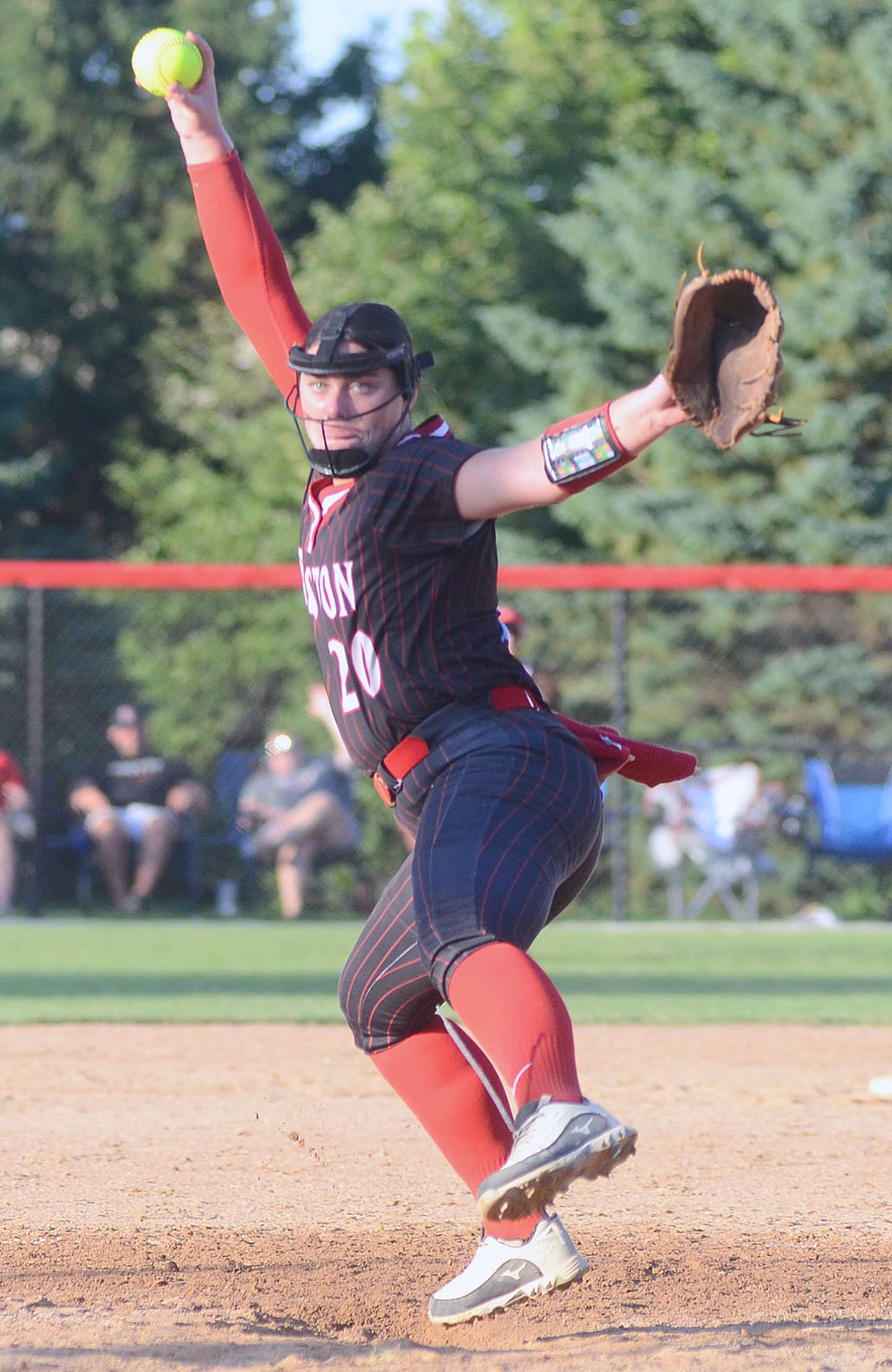 Creston sophomore pitcher Kennedy Strider concentrates on delivering a pitch against Clarinda Thursday. Strider pitched 5 1/3 innings in the 6-5 victory.