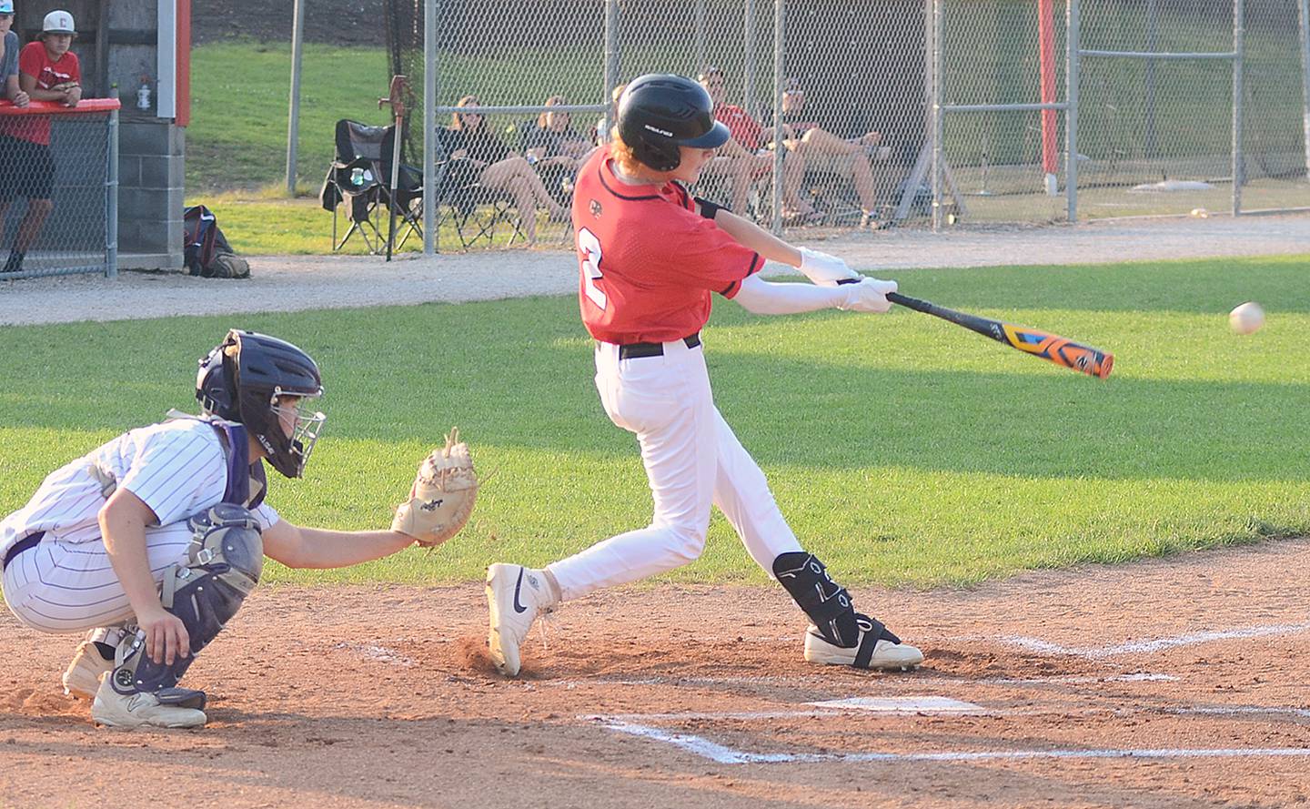 Creston freshman infielder Tanner Ray connects with a second-inning single during Friday's 10-5 substate win over Denison-Schleswig.