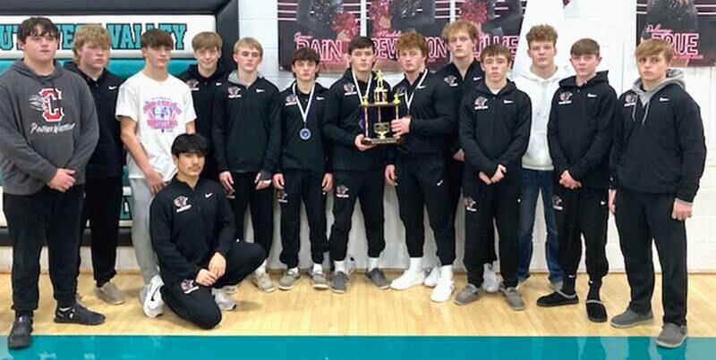 The Creston team is shown after receiving the fourth-place trophy at the John J. Harris Invitational. The Panthers had five medalists.