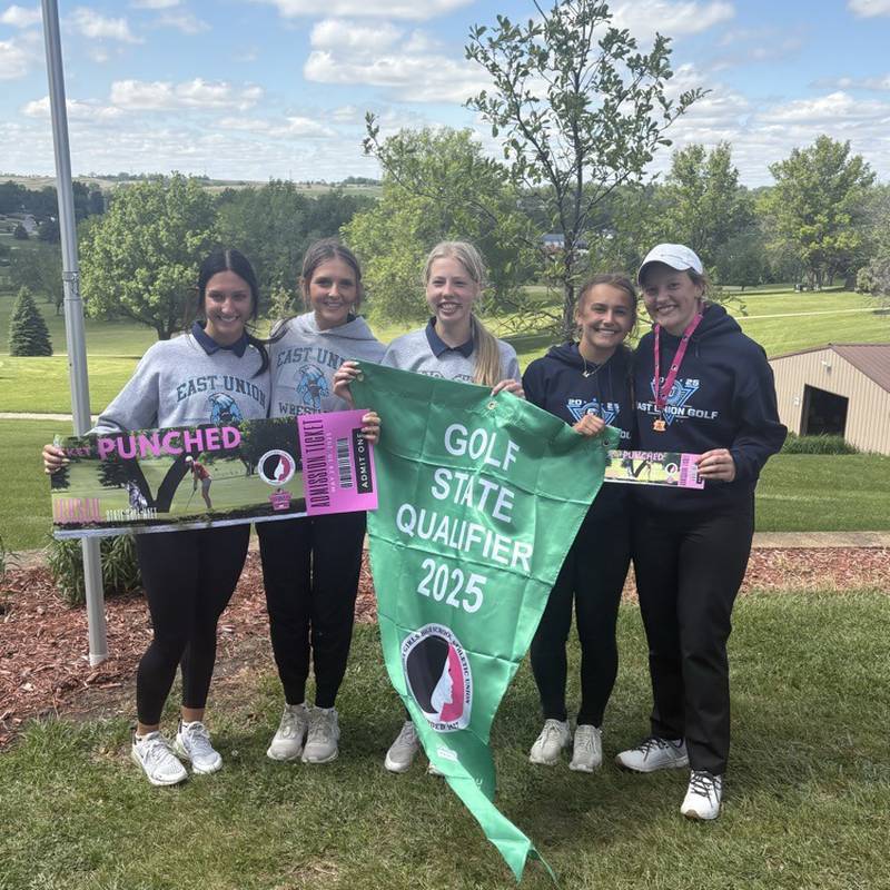 The East Union girls golf team punched their ticket to state Wednesday at Crestwood. The team consists of freshman Kaelee Buffington, sophomores Marlys Mitchell, Kathryn Lack, Mia Tallmon and junior Gwen Nixon, who also qualified as an individual.
