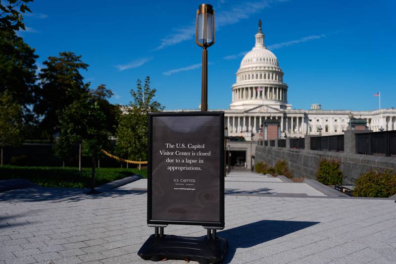 A sign announces that the U.S. Capitol Visitor Center is closed on the first day of a partial government shutdown Wednesday, Oct. 1 in Washington.