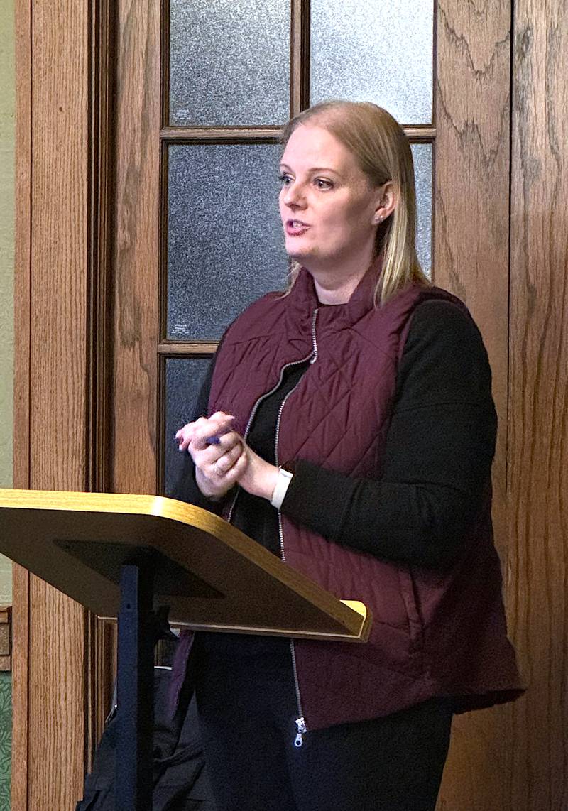 Greenfield Chamber Main Street President Stephanie Valentine shares an update on the organization during its annual meeting Monday, Jan. 29.