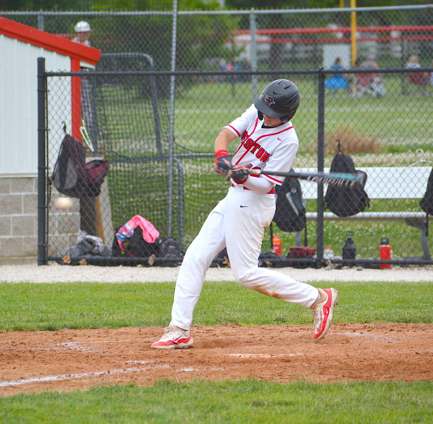 Creston eight-grader DH Mason Wilson, filling in for the injured Mattias Schultes in the batting lineup, swings at a pitch Tuesday. Wilson logged one hit in the Hawkeye 10 matchup.