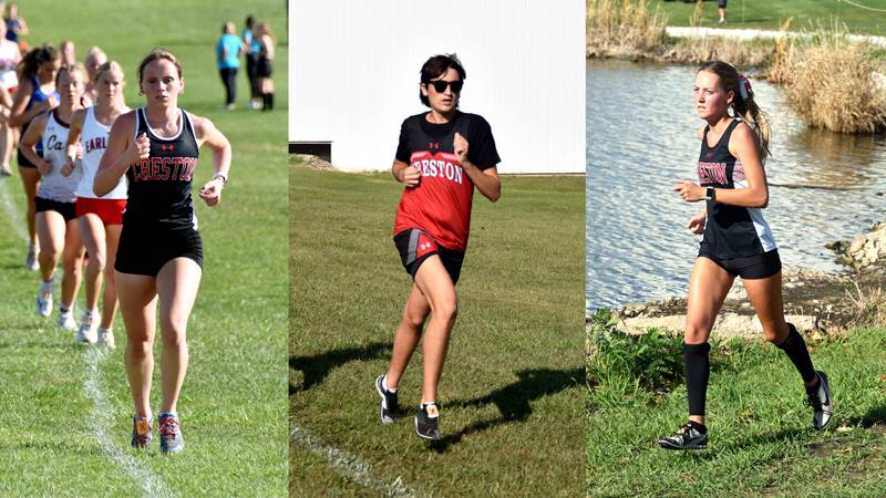 From left, senior cross country runners Karter Clayton, Spencer Brown and Payton Davis were honored Thursday alongside senior manager Savanna Davis at the Panther Invitational.