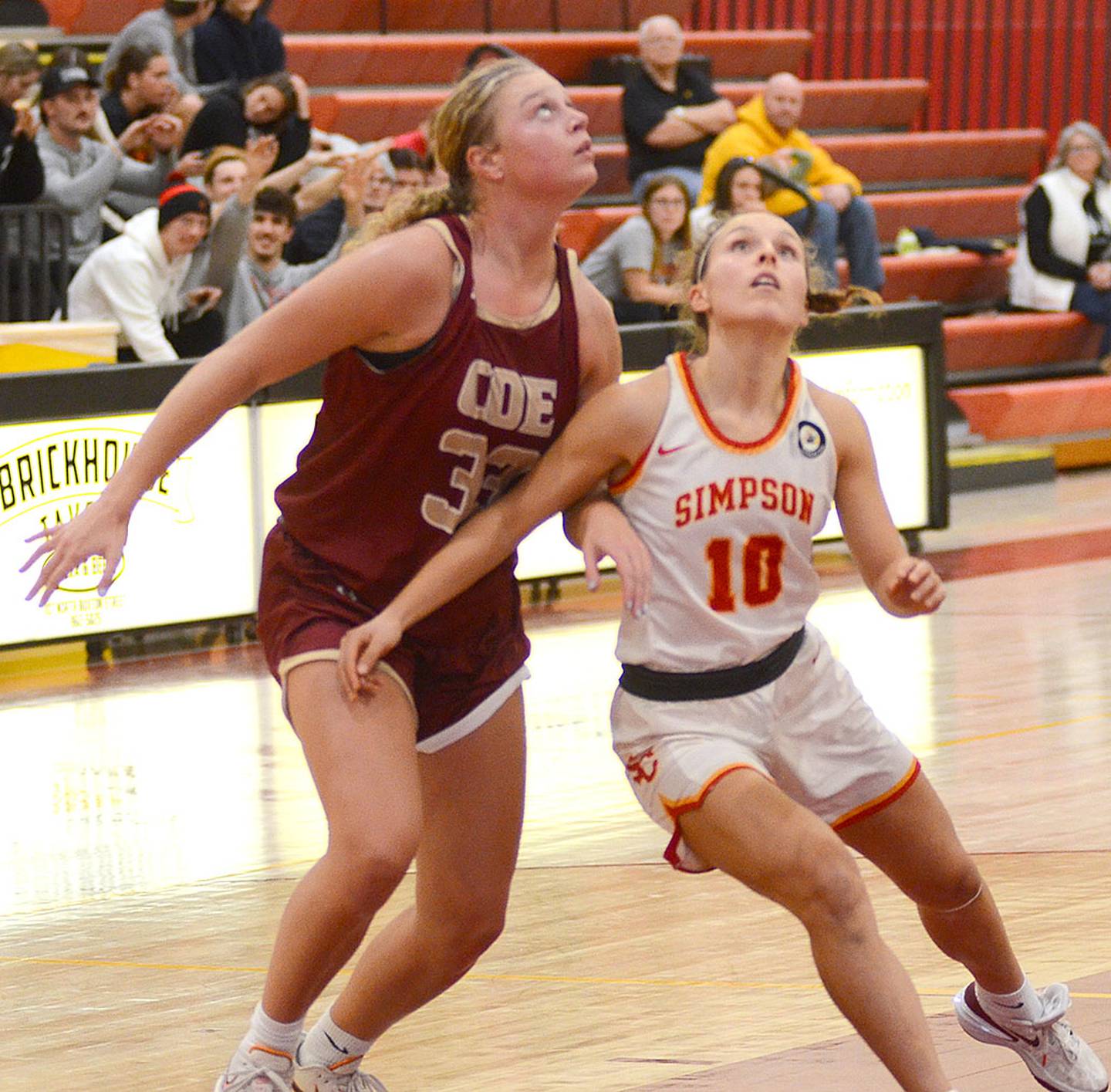 Simpson guard Maddax DeVault of Nodaway Valley blocks out a Coe College player during a free throw in Wednesday's 79-68 win. DeVault had eight points, four assists and a steal in the game.