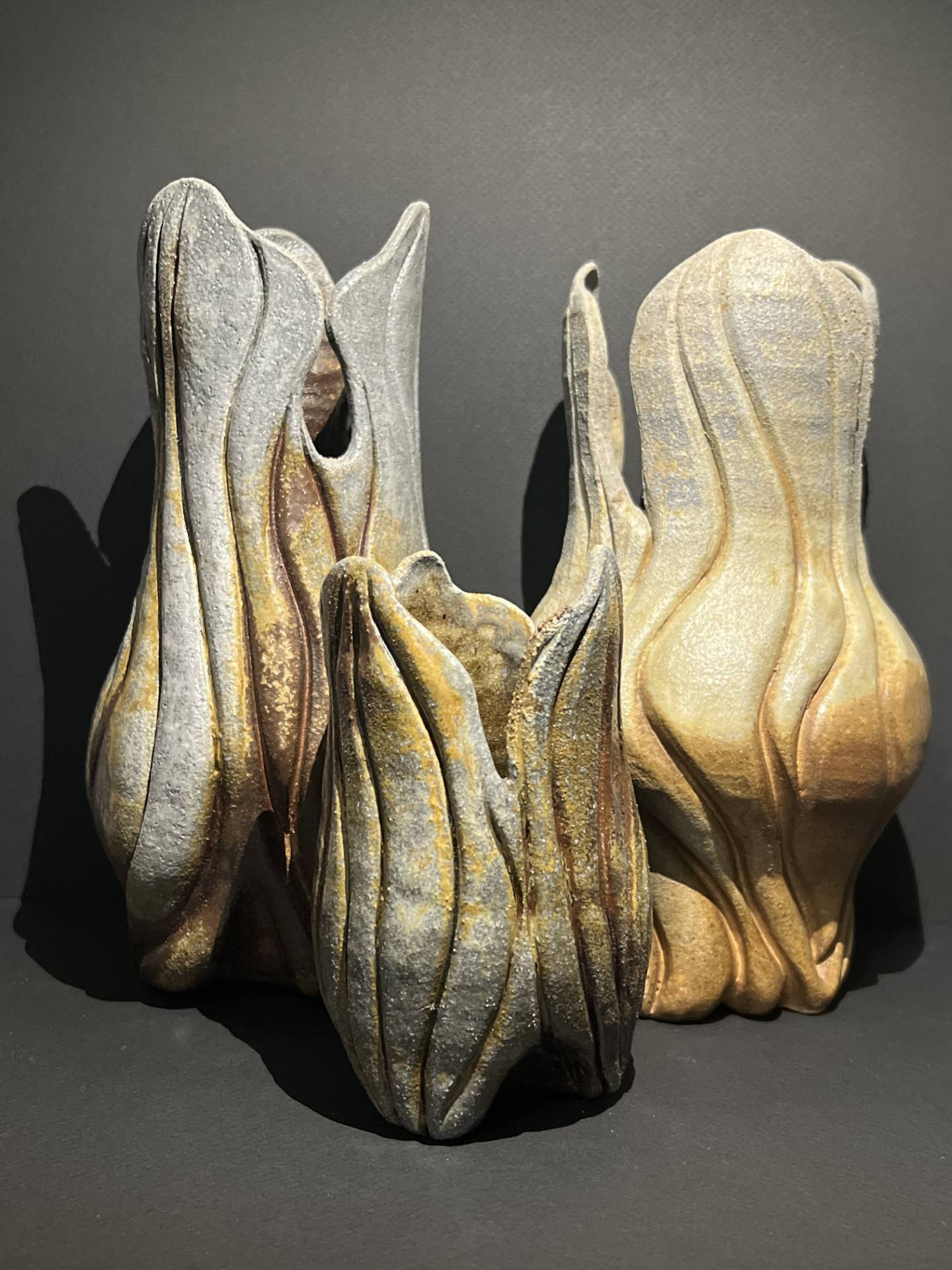 The set of three vases made by Bailey that are now displayed at the Polk County Heritage Gallery.