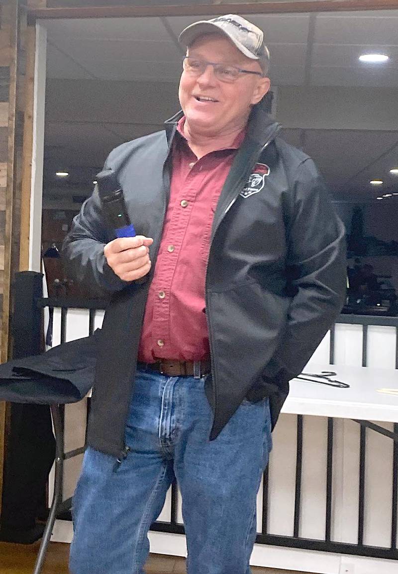 Randy Marlin enjoys a moment after his introduction as a 2024 Creston Wrestling Hall of Fame inductee.