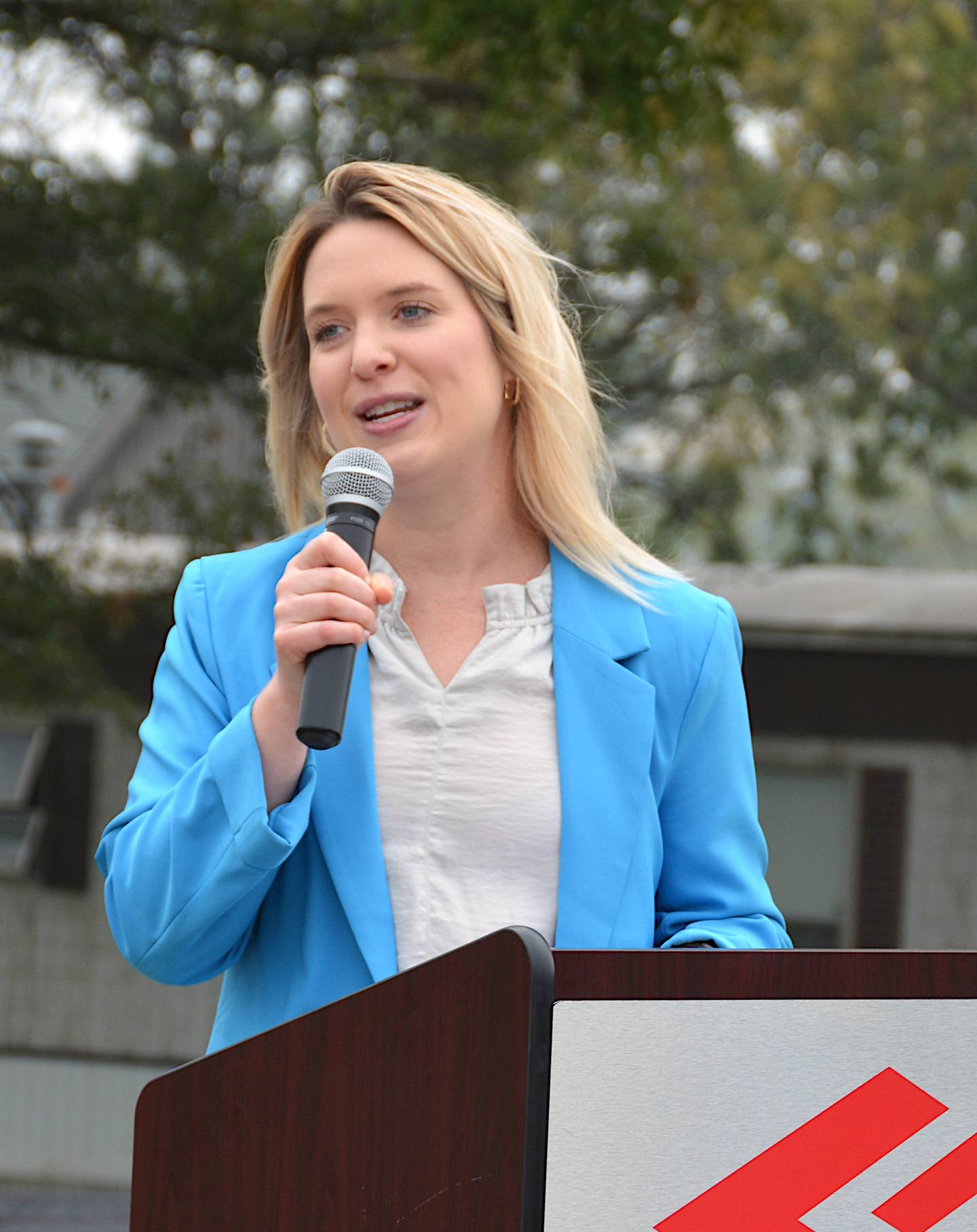 Adair County Health System CEO Catherine Hillestad speaks during the groundbreaking ceremony for the first phase of a three-phase facilities project Wednesday, Sept. 6.