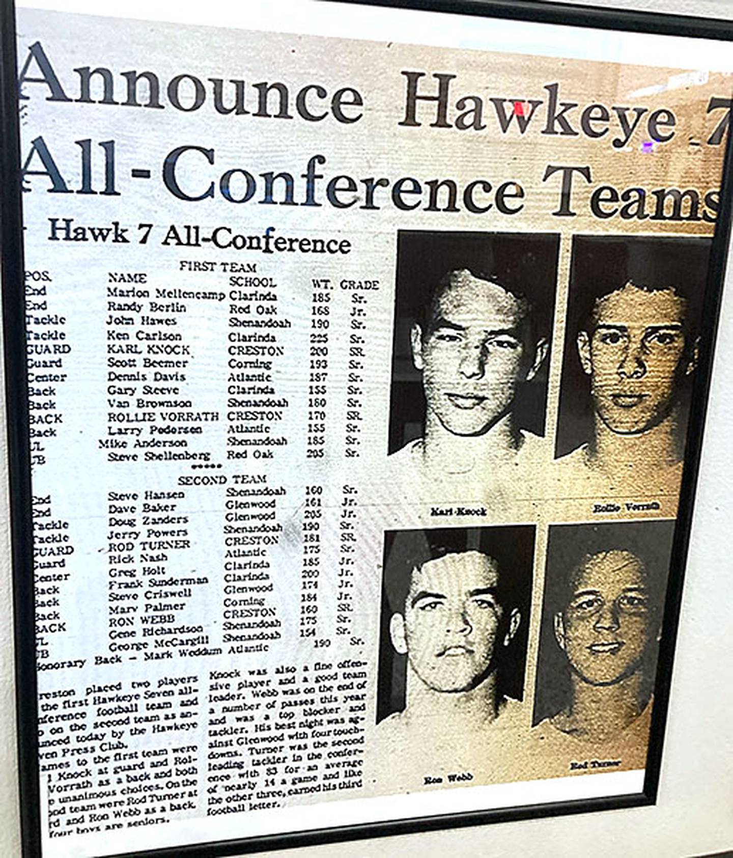This clipping from a 1967 News Advertiser shows all-conference football selections.