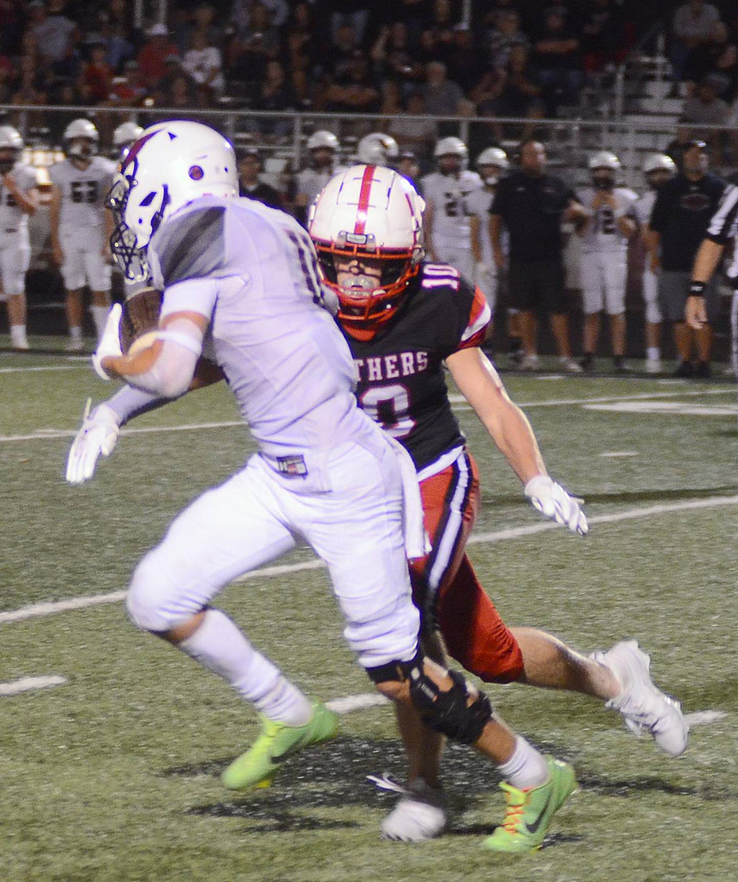 Linebacker Coltyr Frey (10) moves in to make a tackle during Friday's opener against Clarinda.