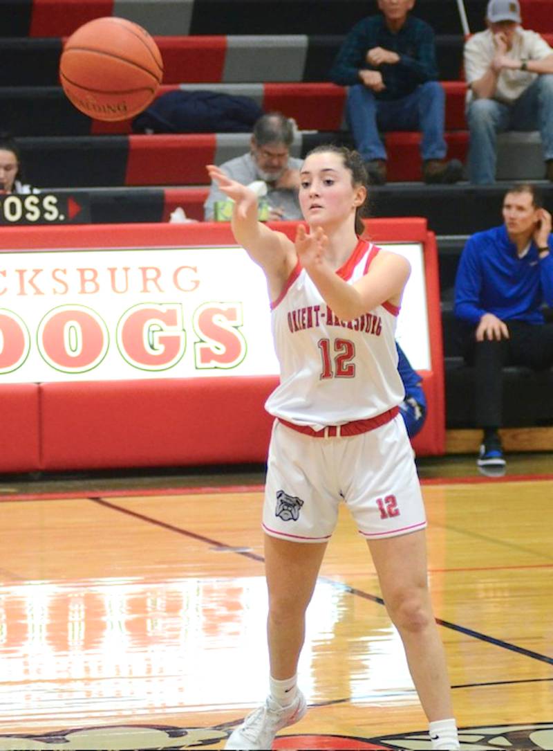 O-M's Marissa Cass dishes the ball to a teammate in the backcourt during a recent game.