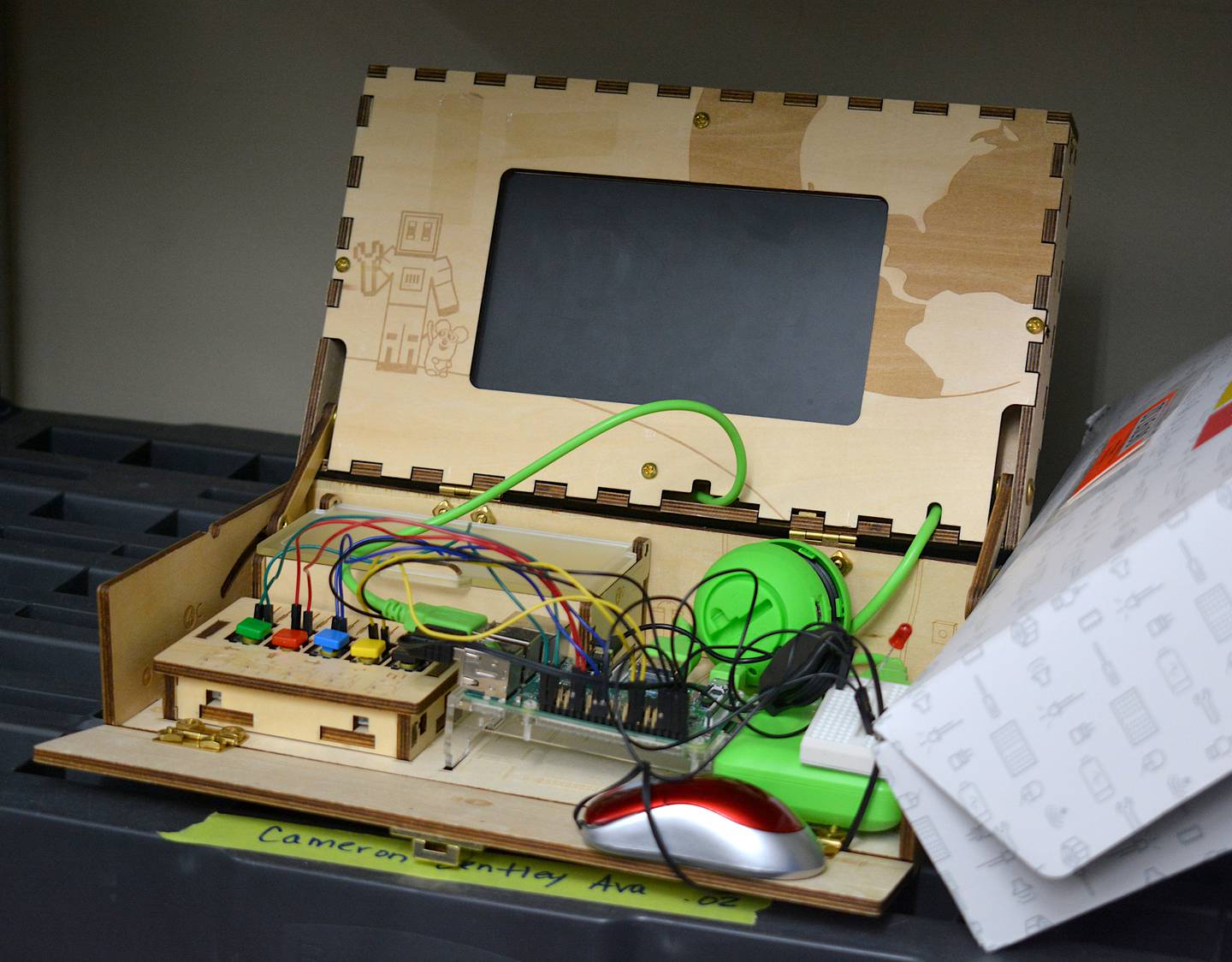 A Piper Computer Kit. Students build and wire the computers to eventually play popular video game "Minecraft."