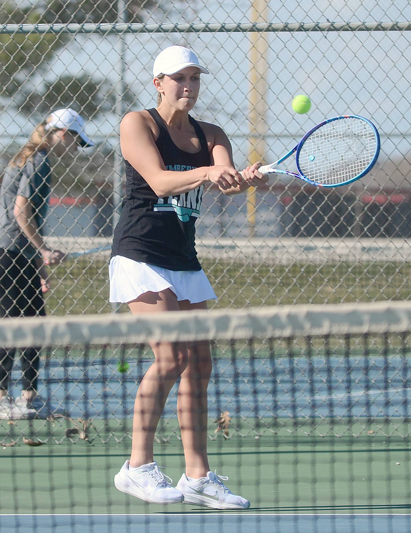 Southwest Valley senior Charlee Larsen returns a shot during her No. 1 singles victory at Creston Monday. Larsen also teamed with Maddie Bevington for a victory at No. 1 doubles.