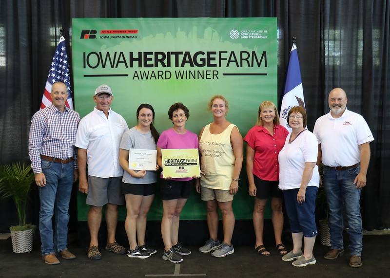 The Chad and Jennifer Garside farm received a 150-year Heritage Farm Award at the 2023 Iowa State Fair.