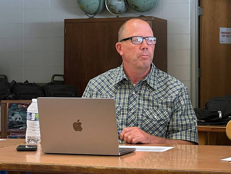 Nodaway Valley and CAM shared Superintendent Paul Croghan leads a school board meeting earlier this year at Nodaway Valley.