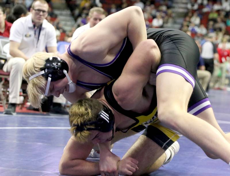 Nodaway Valley's Caleb Christensen wrestles at the state tournament last season.