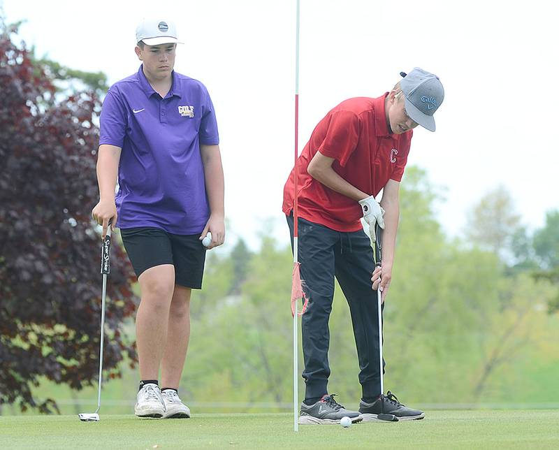 Garrett Troutwine of Creston putts on No. 3 at Crestmoor Golf Club during Wednesday's Hawkeye Ten tournament. The Panthers finished ninth with a score of 361.