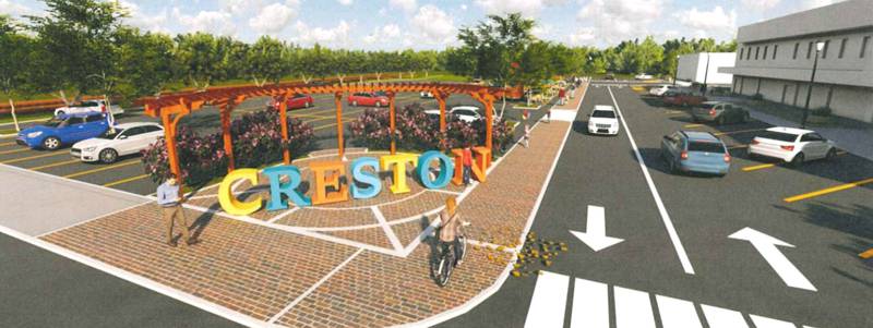 A preliminary design for the plaza and linear park on Adams Street in Uptown Creston. Designs are still changing and have yet to be approved by Creston City Council.