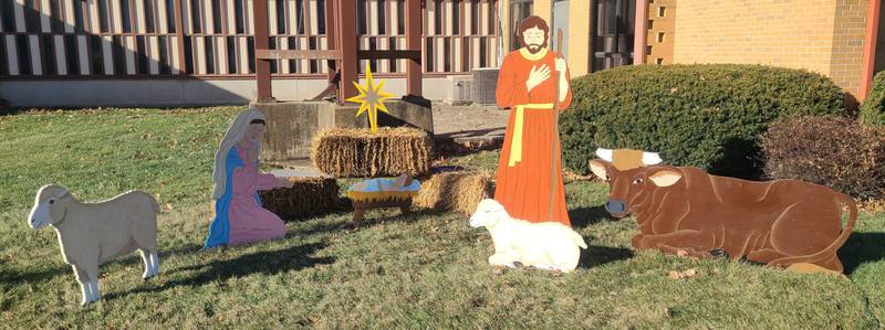 Parts of the new nativity scene in front of Immanuel Lutheran Church, hand painted by Katrina Schulteis of Greenfield.