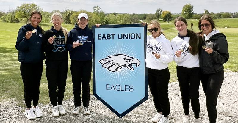 The Pride of Iowa girls golf team champions, East Union. From left, Kaelee Buffington, Kathryn Lack, Gwen Nixon, Mia Tallmon, Willa Hayes and Marlys Mitchell.