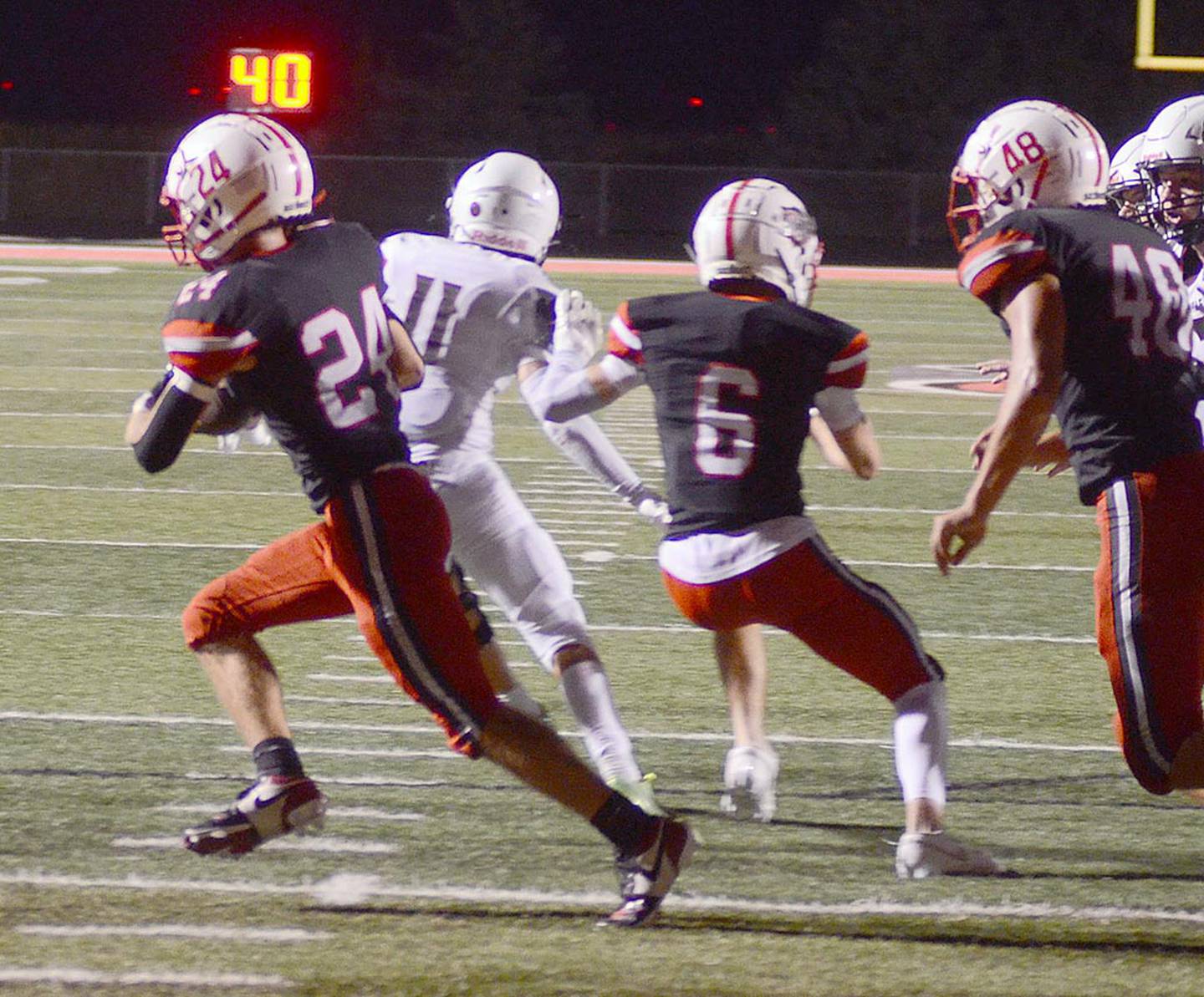 Creston defensive back Davin Wallace returns a Clarinda fumble deep in Panther territory in the fourth quarter Friday. Wallace also had five tackles in the game.
