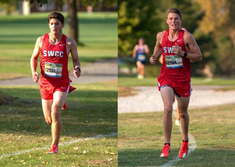 Brandon Briley, left, and Dillon Starlin, right, led the Spartans Friday at the Indian Hills Invite.