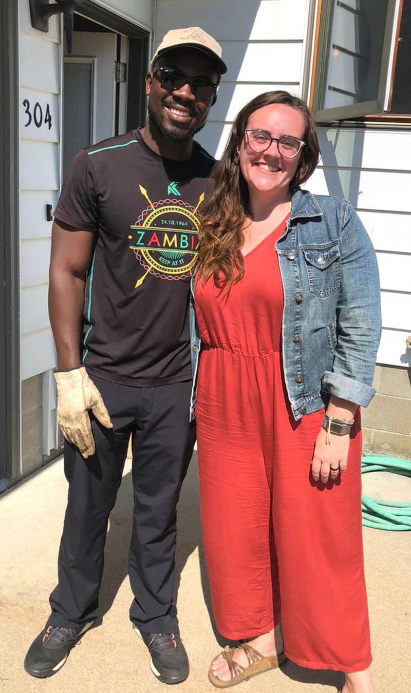 Jessica and her husband Grandson Mwanza smile during their trip to the U.S. in July.