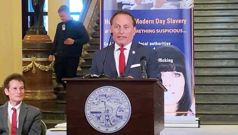 Iowa Secretary of State Paul Pate announces the creation of a statewide alliance of businesses to end human trafficking.