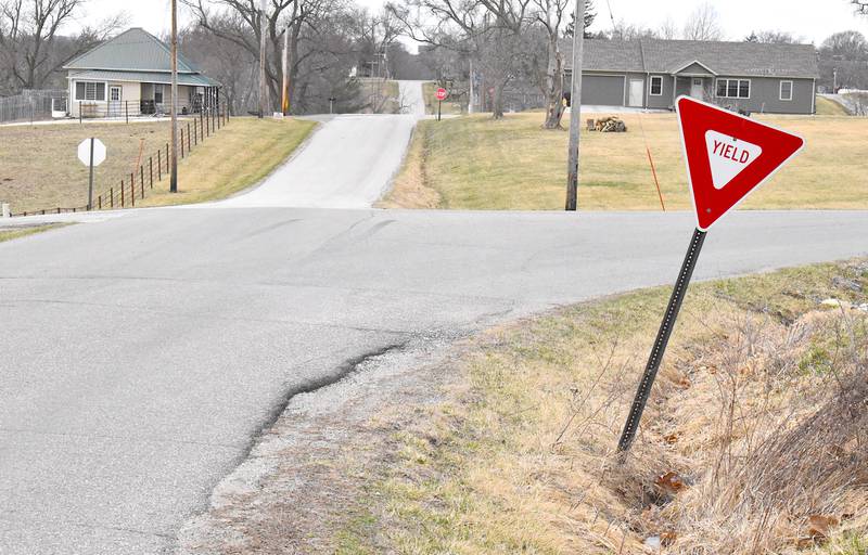 The intersection of Gregory and Grand streets in Afton. A yield sign, meant to limit the right of way to westbound traffic, hasn't been enough to stop accidents.