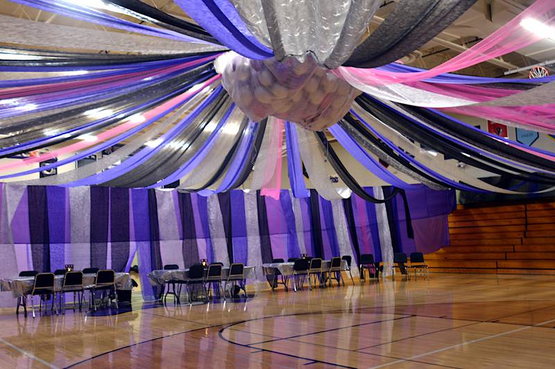 Nodaway Valley's gym decorated for the 2023 prom.