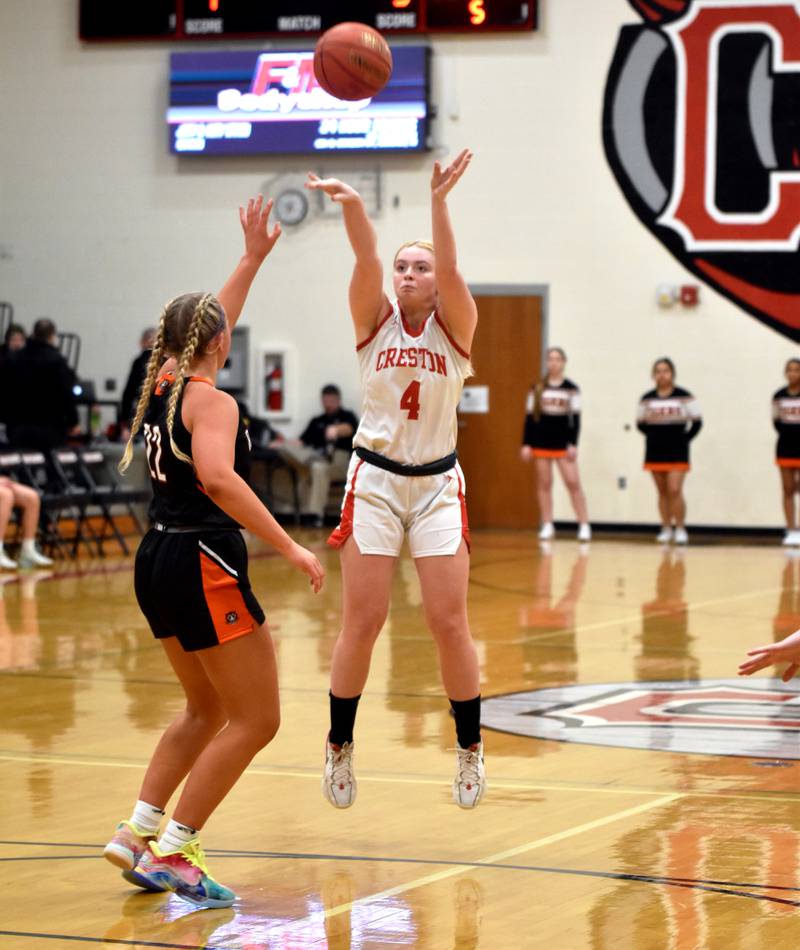 Ella Turner launches a shot for 3 points Monday. Turner led the team in rebounds with nine.