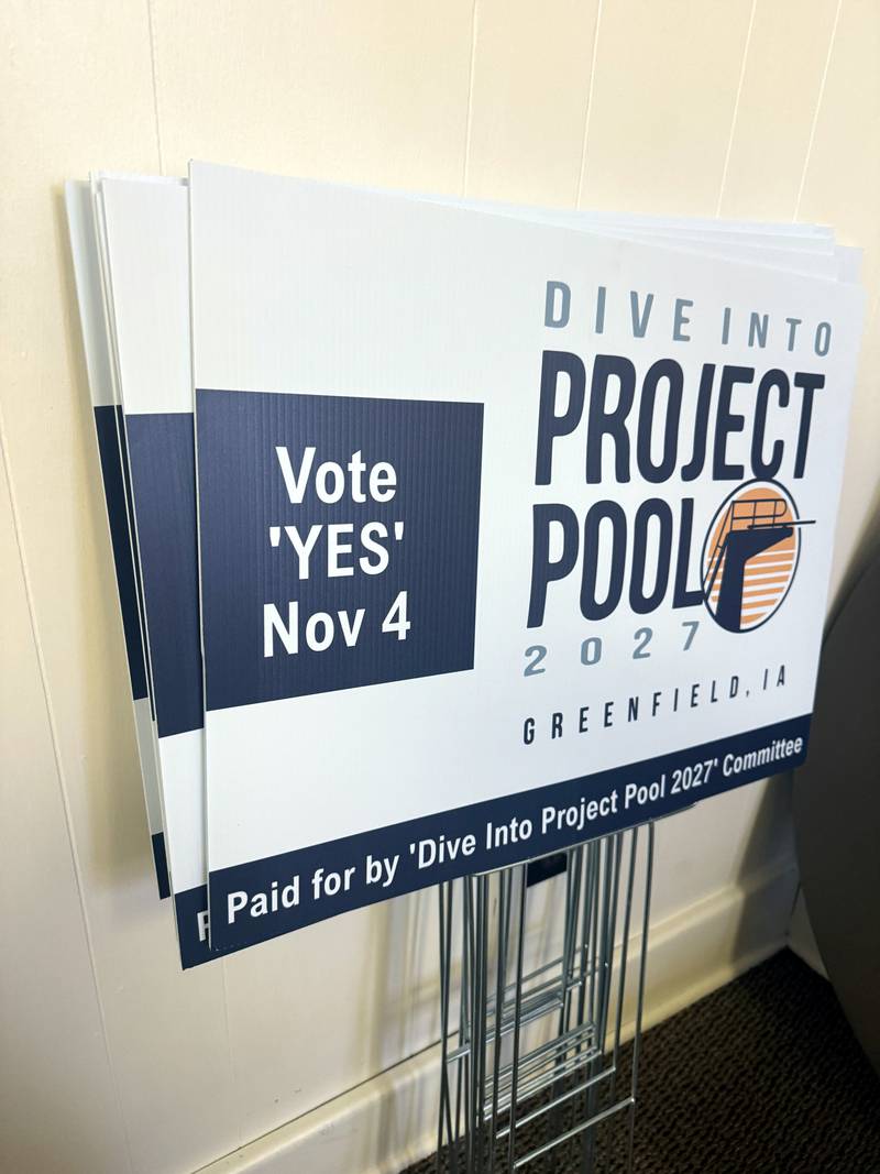 The Dive Into Project Pool Greenfield 2027 group is using several avenues, including yard signs, to advocate for a "yes" vote for a bond referendum to impact a new pool.