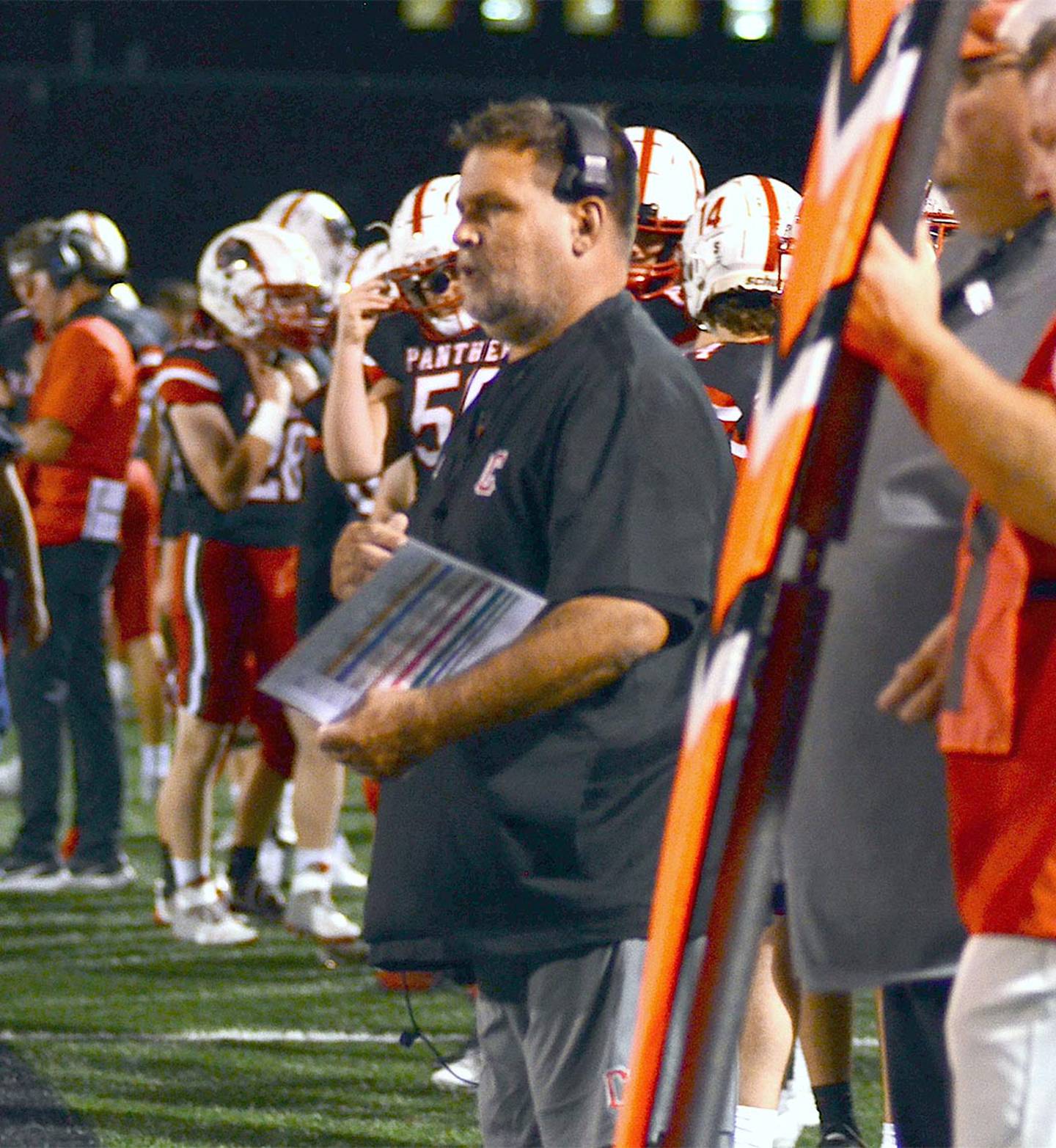 Creston coach Brian Morrison watches his team play against Harlan in the 2023 homecoming game, one of two victories over Harlan last season.