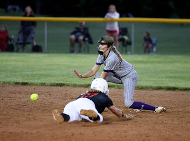 Nodaway Valley's Taylor Laughery makes a play at second base during the Wolverine's game vs Earlham.