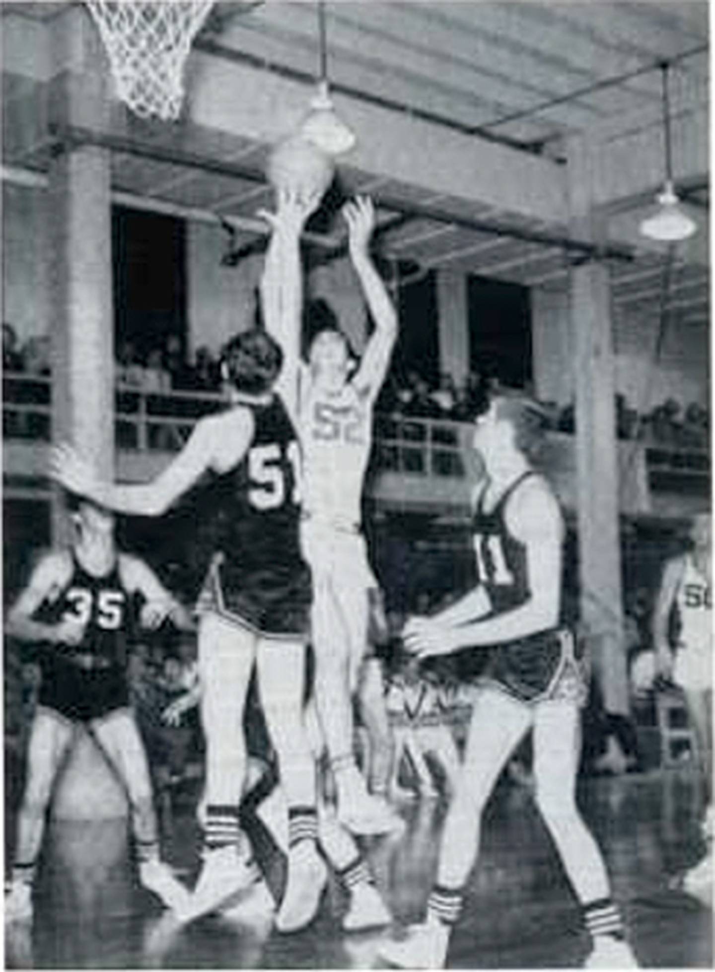 Larry Goodrich (52) shoots in the lane against Corning in the Panther Pit. Goodrich averaged 28.3 points and 18.6 rebounds as a senior.
